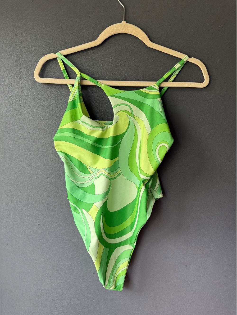 PrettyLittleThing Green Swirl Swimsuit UK 12 / US 8